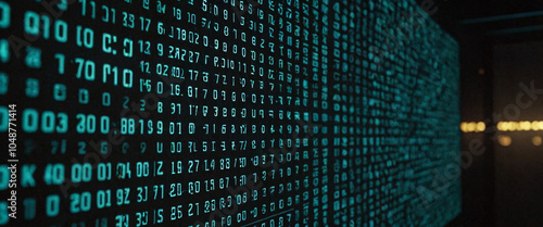 An abstract digital background with binary code and AI algorithms running in the background