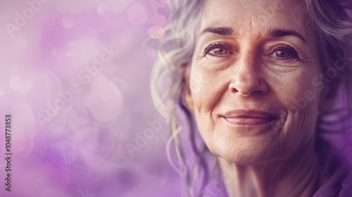 Serene Wisdom: Portrait of a Senior Woman on Pastel Lavender Background for Calming Design