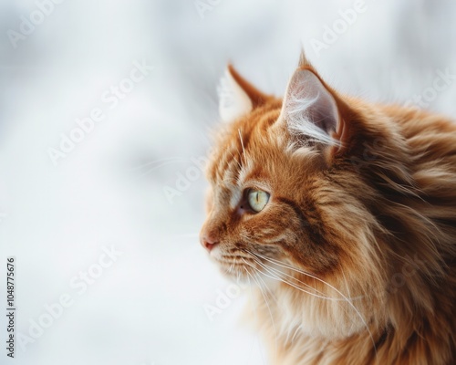 Generated imageRed long-haired cat in winter setting, profile view with focused gaze photo