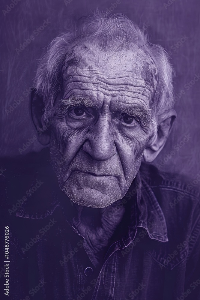 Contemplative Elderly Man Portrait on Purple Background for Wisdom and Reflection Themes Contemplative Elderly Man Portrait on Purple Background for Wisdom and Reflection Themes
