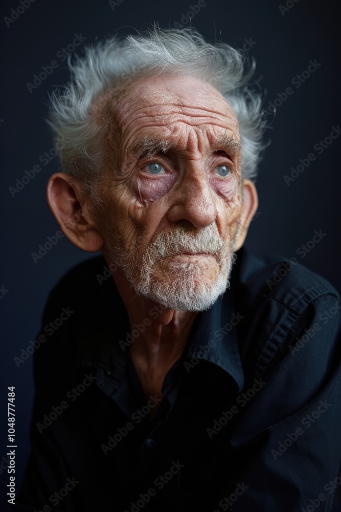Portrait of Elderly Man with Gentle Expression on Monochrome Lavender Background Portrait of Elderly Man with Gentle Expression on Monochrome Lavender Background