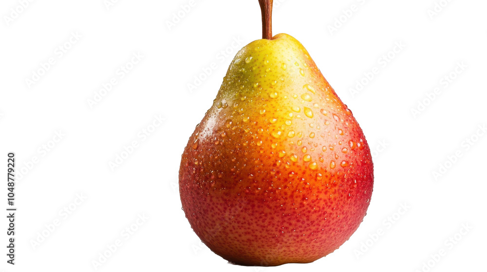 A ripe pear with a green stem. transparent background png A ripe pear with a green stem. transparent background png