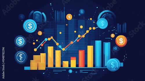 Futuristic Stock Market Chart Background with Gradient and Glass Effect.