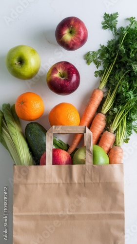 Healthy Selection of Fruits and Vegetables with Paper Bag