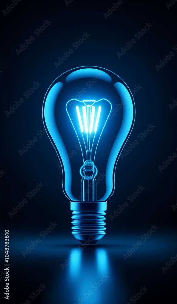 Blue holographic glowing lightbulb with copy space. Blue holographic glowing lightbulb with copy space.