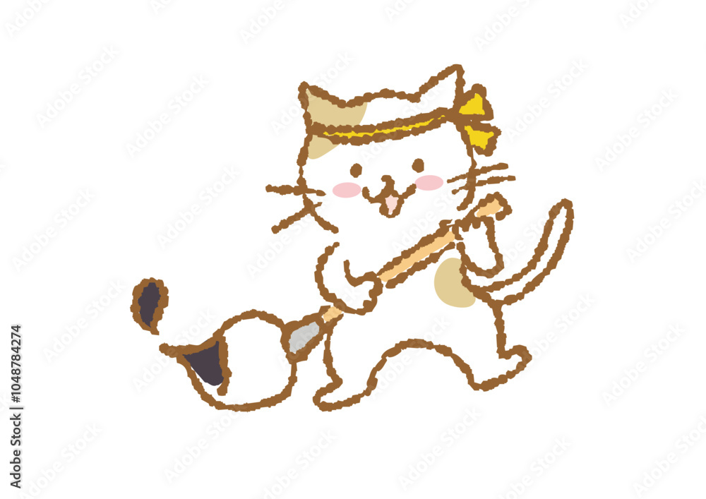 Fototapeta premium 書き初めをする猫のイラスト