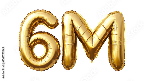 6M Golden Shiny Balloons, cut-out, transparent background photo