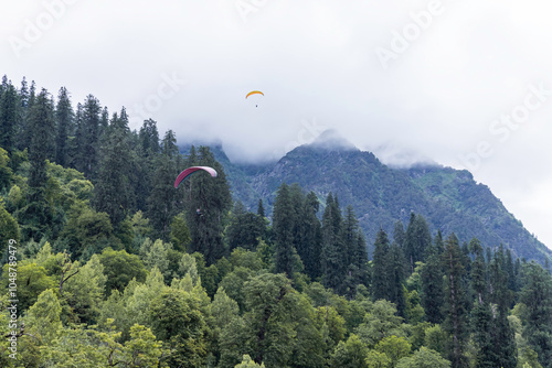 Paragliding in Solang valley near Manali in HImachal Pradesh India photo