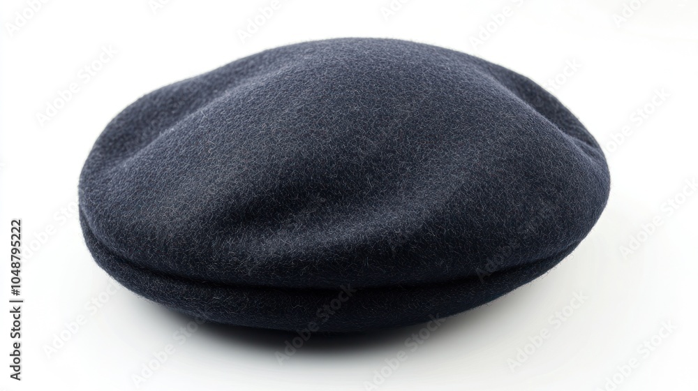 Dark Blue Wool Beret Hat on White Background Dark Blue Wool Beret Hat on White Background