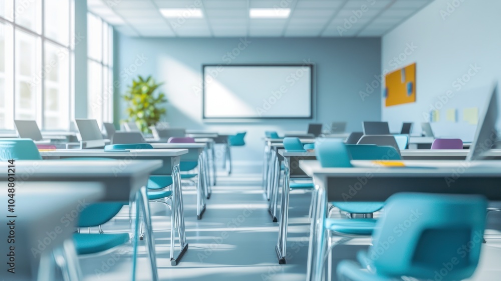 Empty Classroom with Desks and Chairs Empty Classroom with Desks and Chairs