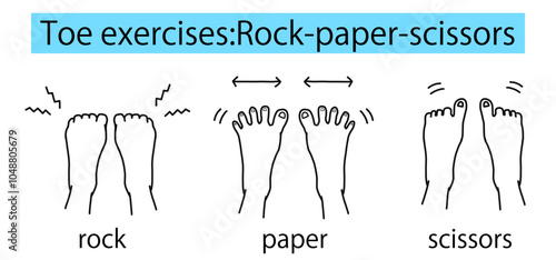 Line drawing illustration of toe rock-paper-scissors exercises.