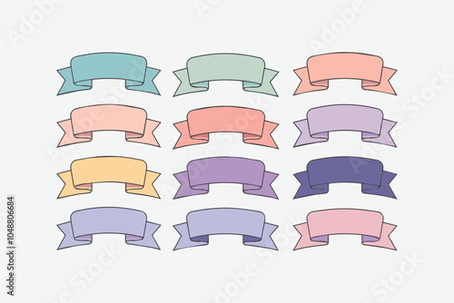 Vector illustration ribbon banners in various pastel colors on a white background, easily editable file