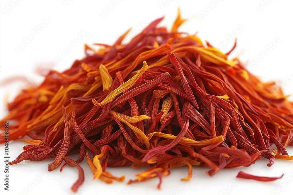 Naklejka premium Vibrant strands of saffron ready for culinary delight and vibrant flavors. Generative AI