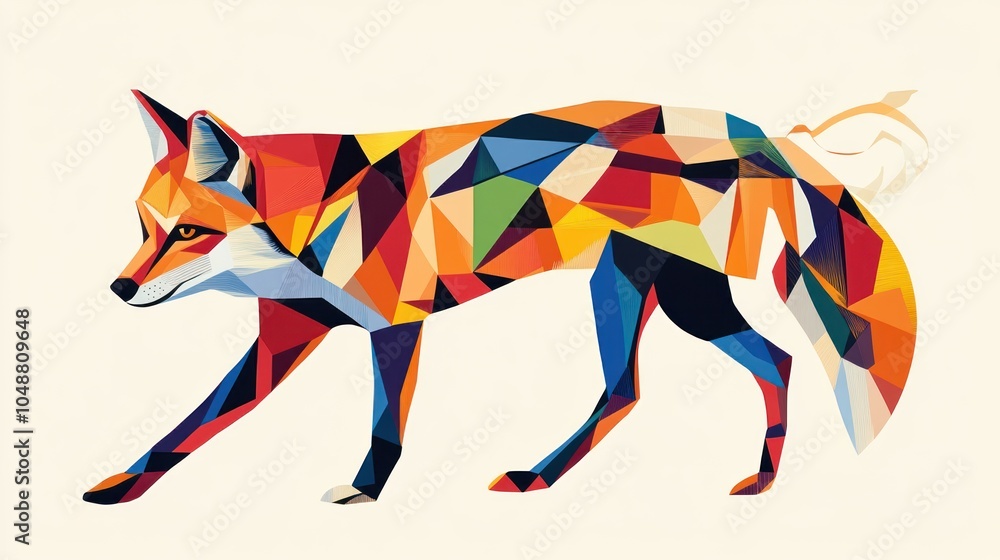 Obraz premium Abstract geometric animal illustrations with bold color blocks, creating a modern artistic theme.