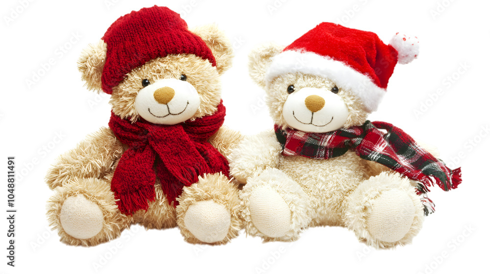 Christmas teddy bears, isolated on white background