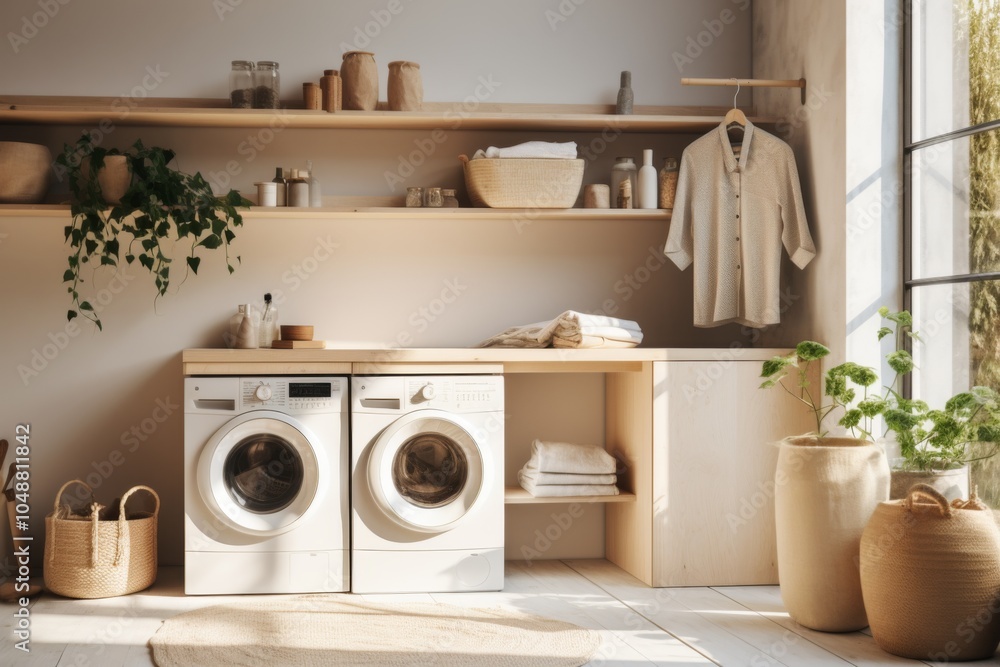 Interior of nordic design laundry room Interior of nordic design laundry room