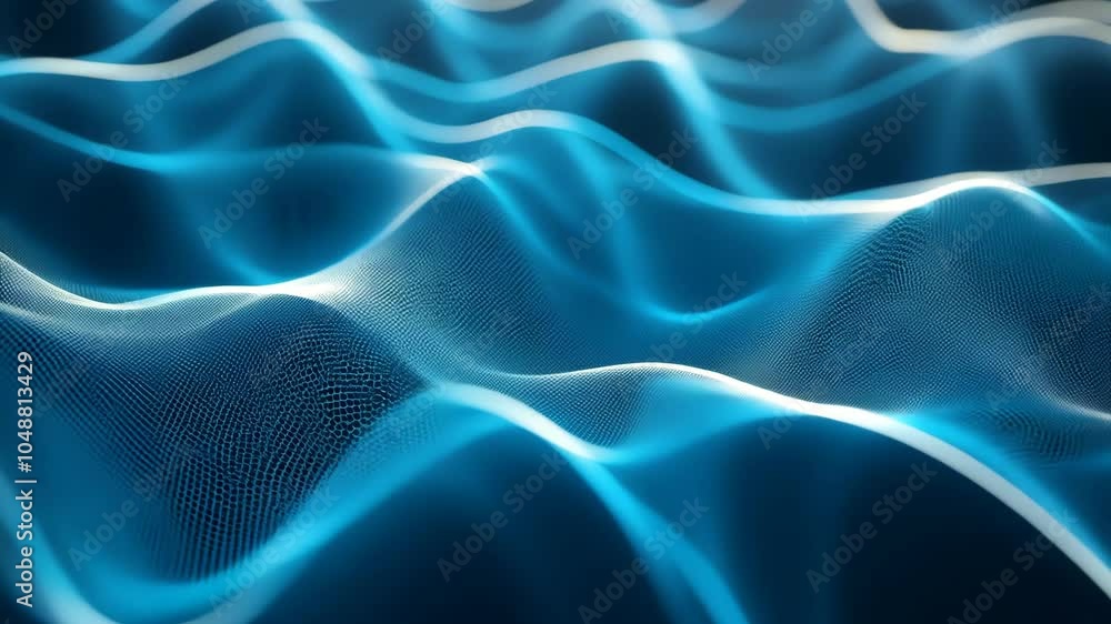 Abstract blue waves flow over a grid pattern, creating a dynamic digital landscape Abstract blue waves flow over a grid pattern, creating a dynamic digital landscape