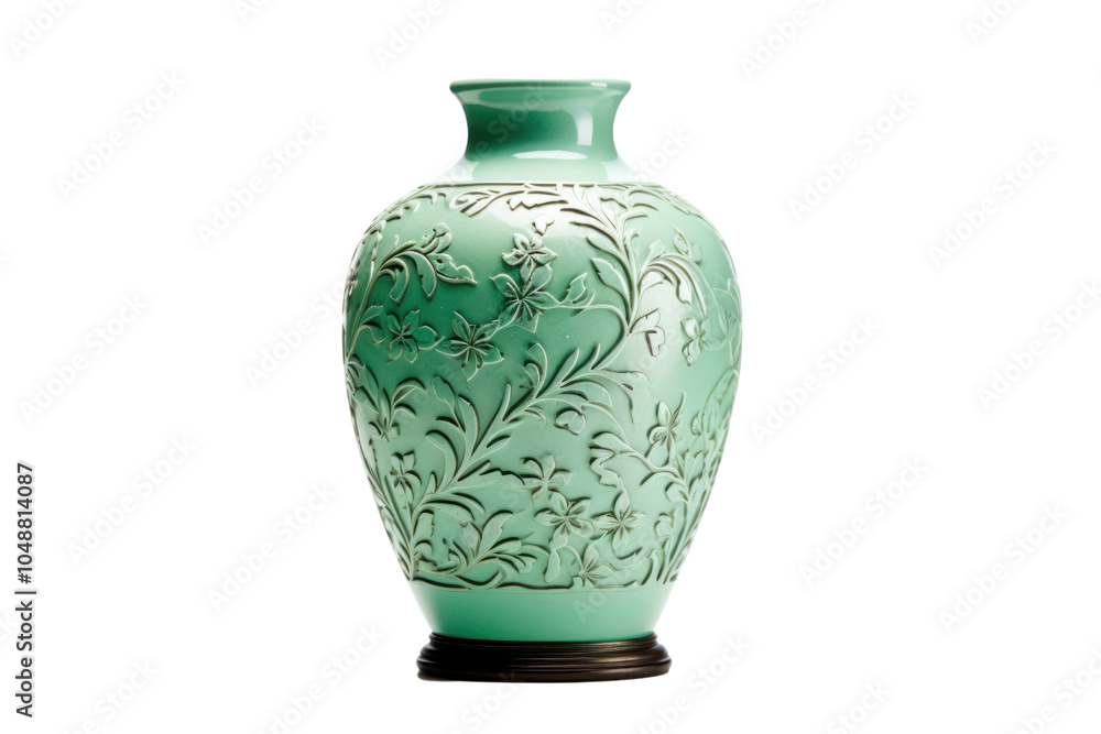 Jade vase with delicate floral patterns isolated on white background Jade vase with delicate floral patterns isolated on white background