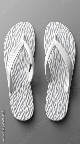 A pair of white flip flops on a gray background. (1) photo