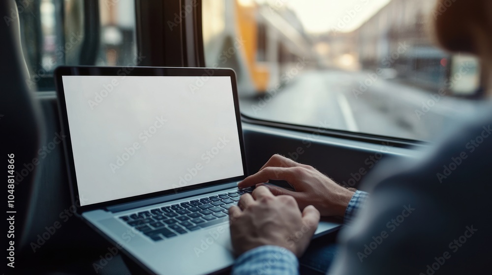 Man Working on Laptop While Travelling Man Working on Laptop While Travelling