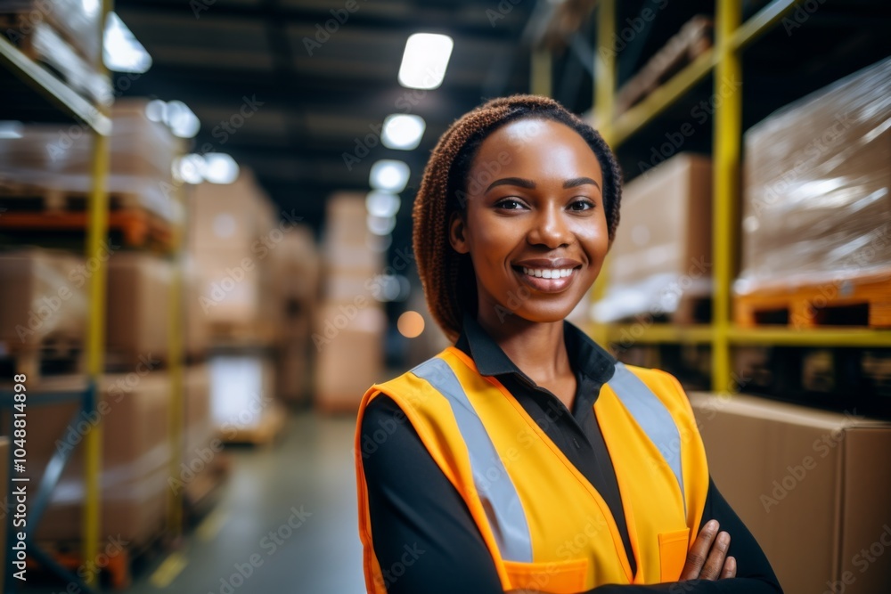 Smiling portrait of a young woman working in factory Smiling portrait of a young woman working in factory