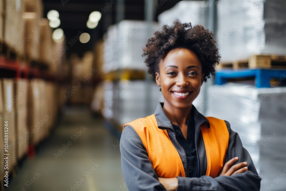 Smiling portrait of a young woman working in factory Smiling portrait of a young woman working in factory