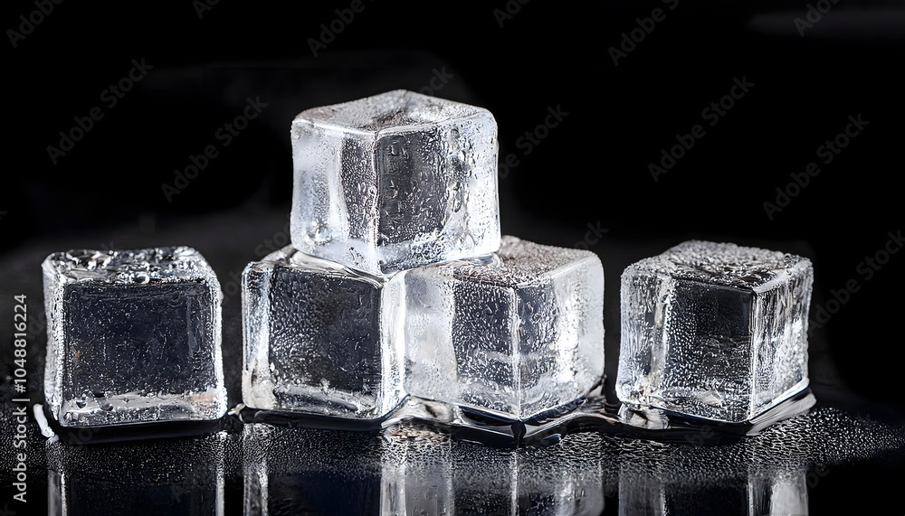 A closeup of five ice cubes on a black background A closeup of five ice cubes on a black background