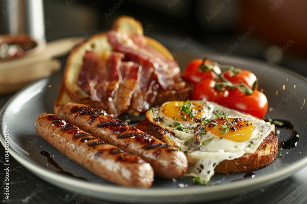 Full English breakfast served on plate