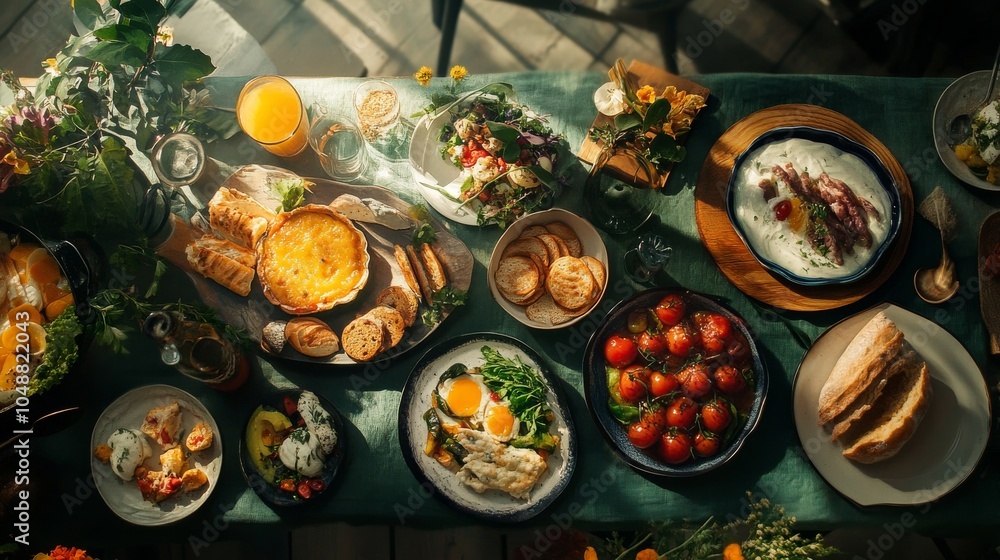 A food blogger table filled with trendy food items, stylishly arranged for a photo shoot A food blogger table filled with trendy food items, stylishly arranged for a photo shoot
