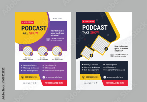 podcast live event flyer poster template. Join Us Live Your Favorite Podcast Hits the flyer, brochure template