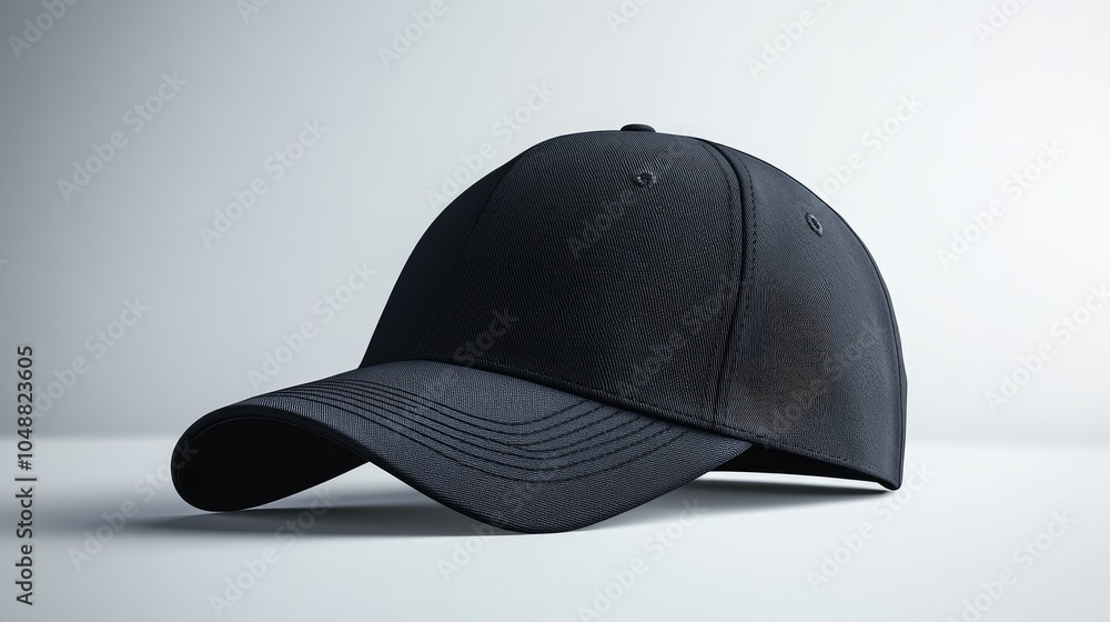 A black baseball cap isolated on a white background. A black baseball cap isolated on a white background.