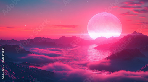 Sunset Over Clouds with Vibrant Colors and Serene Landscape