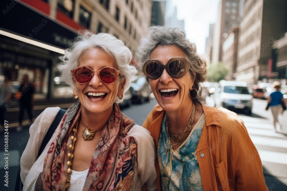 Senior female friends shopping in New York Senior female friends shopping in New York