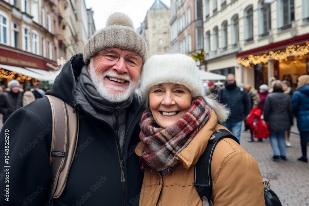 Close up of senior couple taking selfie in city Close up of senior couple taking selfie in city
