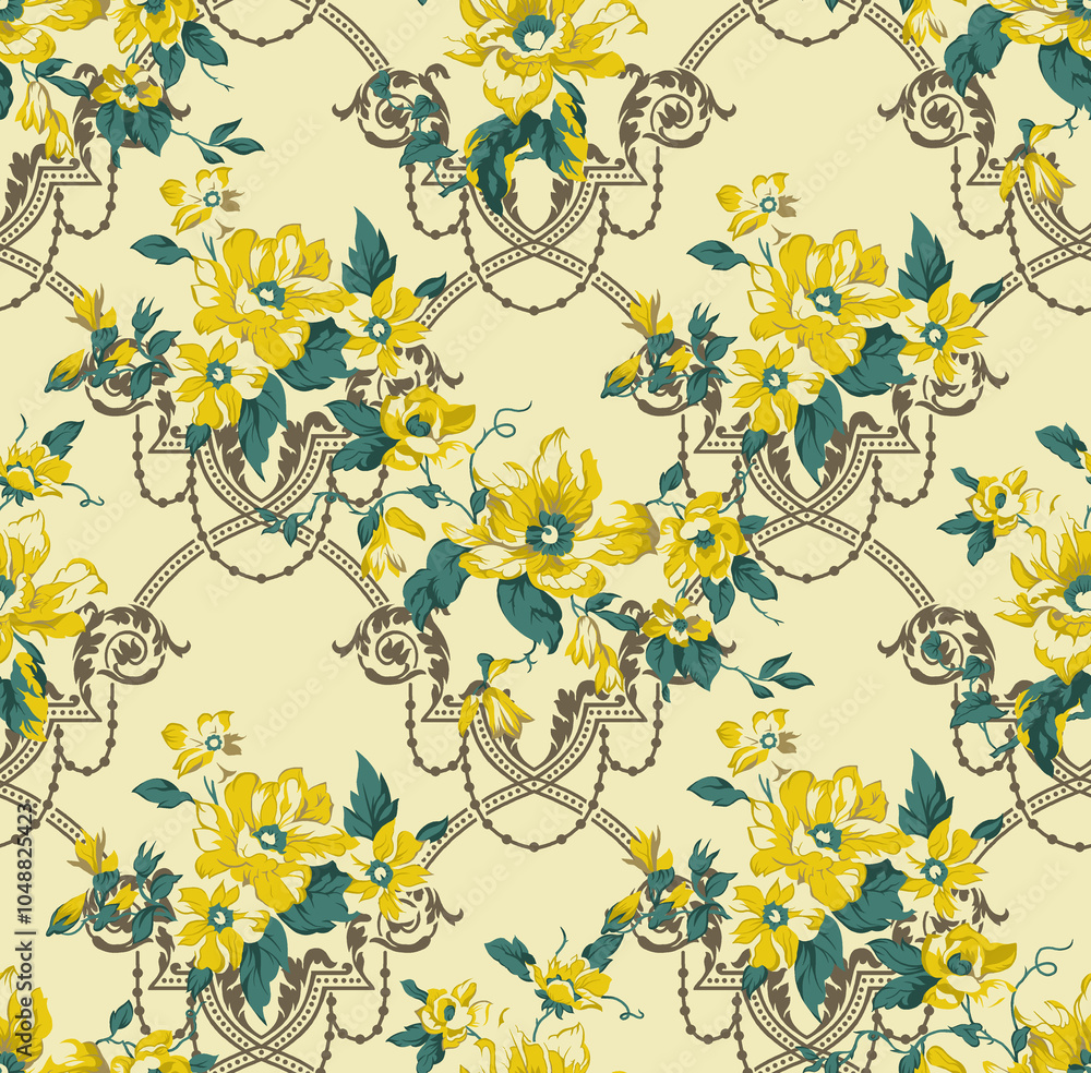seamless beautiful wallpaper cards all over design floral leaf vintage ornament Victorian ethnic geometric print paisley