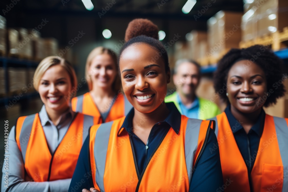 Smiling portrait of a diverse group of female warehouse workers Smiling portrait of a diverse group of female warehouse workers