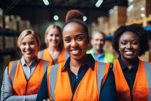 Smiling portrait of a diverse group of female warehouse workers