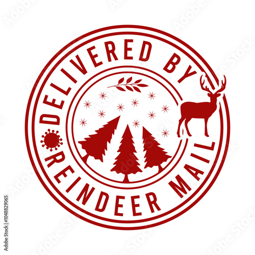 Delivered By Reindeer Mail  Christmas Shirt Design vector merry Christmas, December, emblem, Red, Custom, white Background