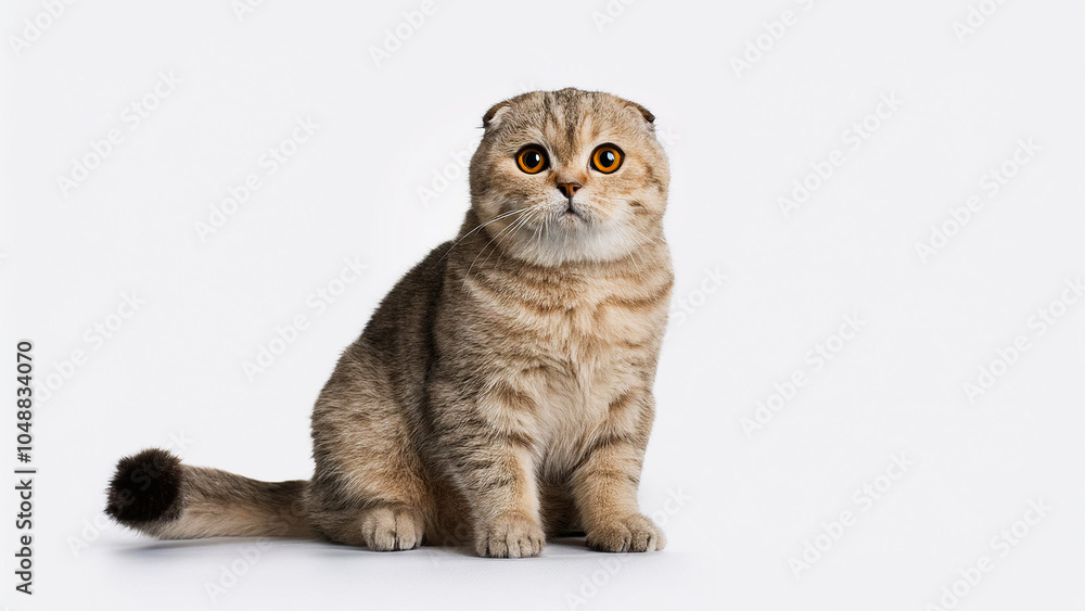 Obraz premium Scottish Fold cat sitting on white background.