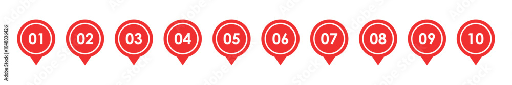 Location pin icon with number set Location pin icon with number set