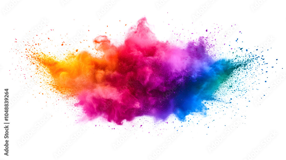Holi colorful powder explosion, isolated on white background Holi colorful powder explosion, isolated on white background