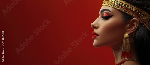 Profile of an attractive woman featuring Cleopatra inspired makeup. with copy space image. Place for adding text or design