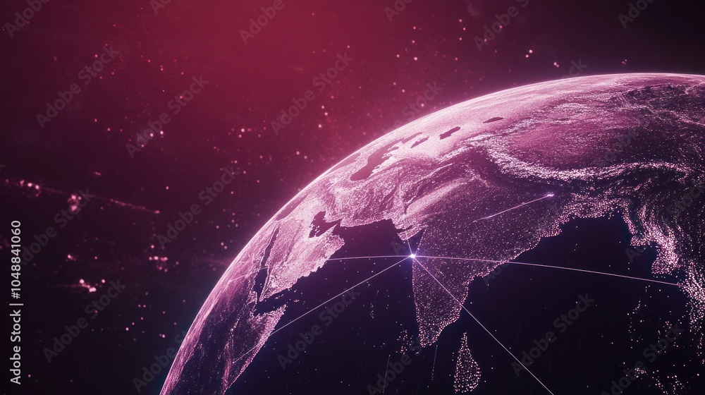 Naklejka premium Planet Earth seen from space, with glowing grid lines illustrating futuristic global connections.
