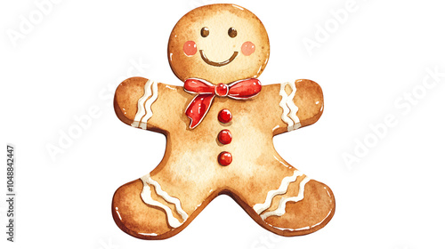 Gingerbread man cookie, watercolor illustration, isolated on white background