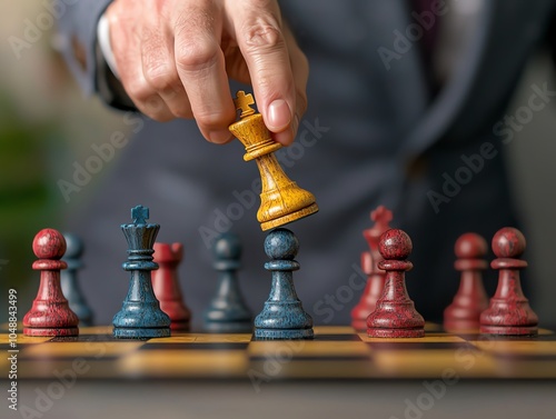 A chessboard with pieces representing different nations photo