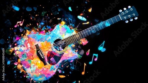 Vibrant Guitar Art: A Colorful Fusion of Music and Imagination photo