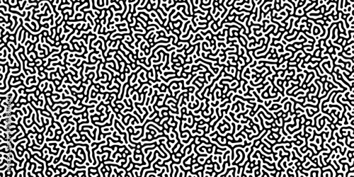 Turing reaction diffusion monochrome seamless pattern with chaotic motion .Linear design with biological shapes. Organic lines in memphis. abstract turing organic wallpaper background .	