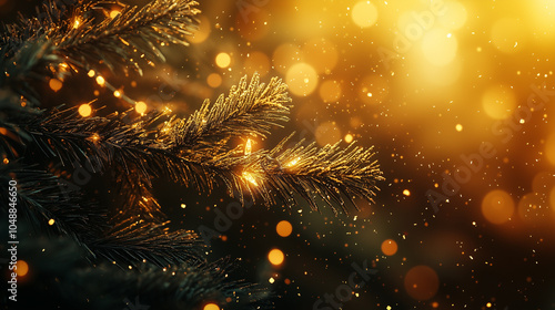 Wallpaper Mural Sparkling Pine Branch with Festive Lights - Holiday Season Decor Torontodigital.ca