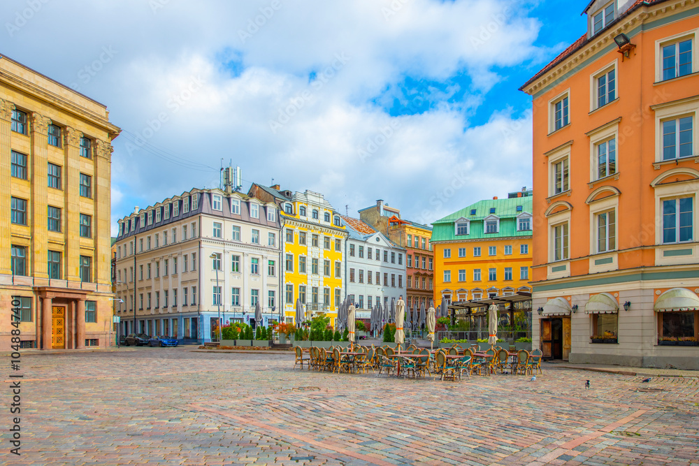 Fototapeta premium Old street in old Riga. The city is capital of Latvia that is well known to be a very popular tourism destination in the Baltic region