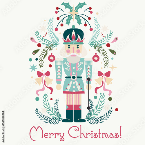 Minimalist Christmas Card. Scandinavian style, Nutcracker. 